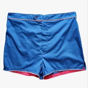 VINTAGE men's swim trunks blue with white and red trim size 38